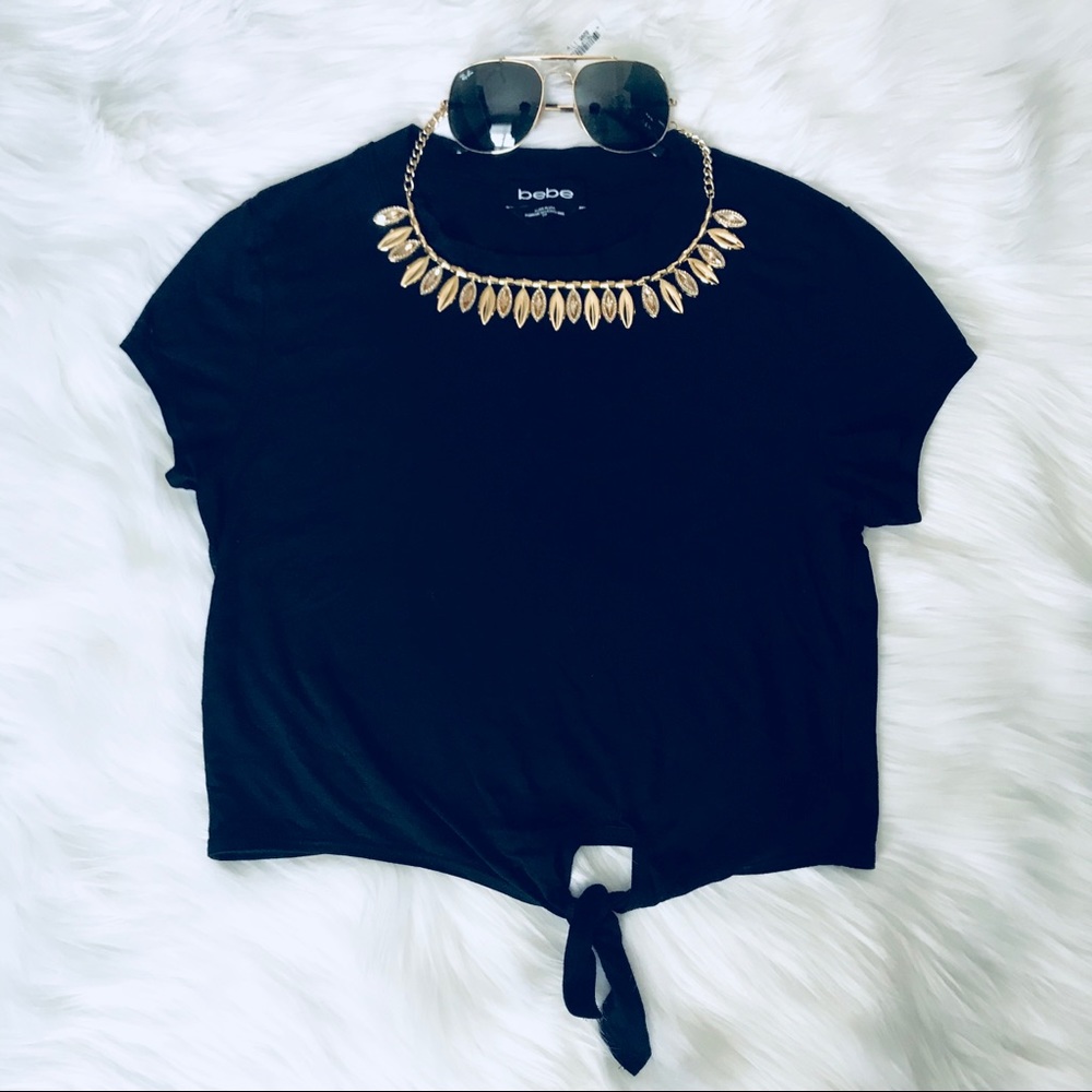 Bebe Soft Crop Top Tie Knot Tee